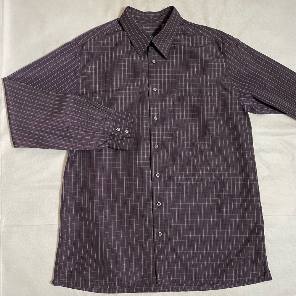 JF J.Ferrar Purple Plaid Long Sleeve Button Shirt Size L